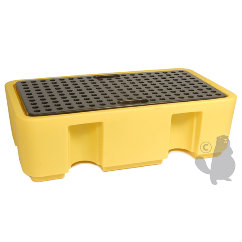 Palette / Plateau de rétention pour stockage fût de 250L, caillebotis amovible, manipulable par chariot élévateur, 100% PE, 100% recyclable