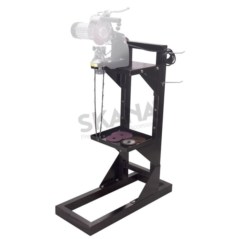 Etablis métal pour affuteuses de chaînes de tronçonneuses. Hauteur 107cm. Base 80 x 35cm (livré sans affuteuse)