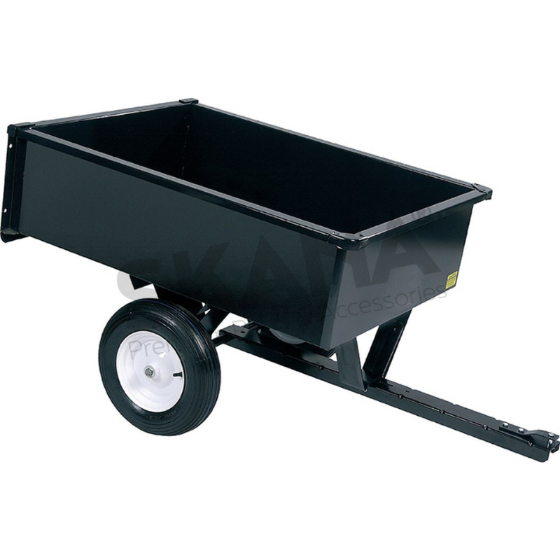 Remorque avec benne basculante en acier d’une capacité de charge maximale de 300kg. Dimensions de la benne : 112 x 75 x 30 cm