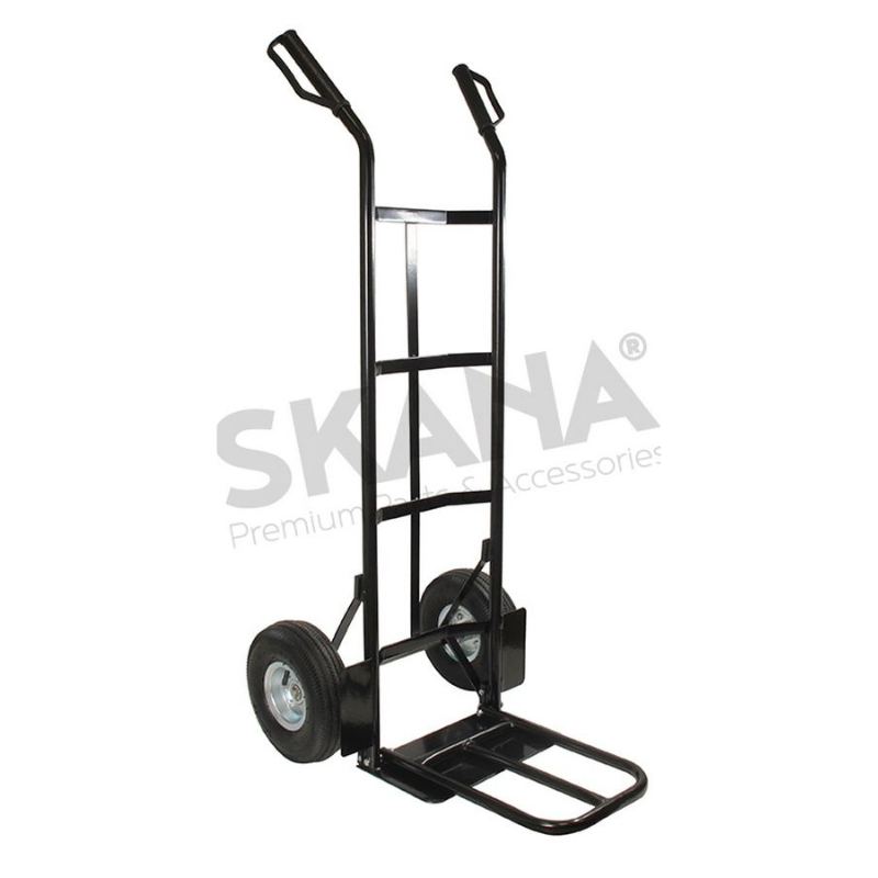 Diable châssis acier, roues gonflables de 410/350-4, avec bavette rabattable 29 x 37 cm. Capacité 200 kg