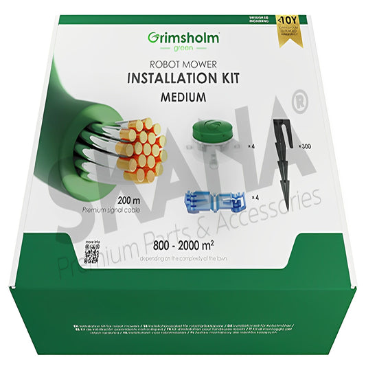 Kit d'installation / réparation avec câble robots 0,93 mm² x 200m, 4 connecteurs chargeur, 4 connecteurs articulés, isolés et 300 clous de fixation de câble.