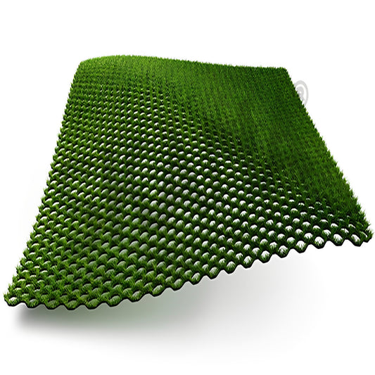 Carré de 1 x 1m d'herbe artificielle destiné à renforcer la tenue de l'herbe naturelle autour d'un abris robot ou sur une pente, facilitant les déplacement d'un robot de tonte.