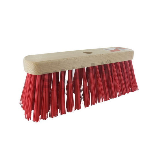 Brosse pour balais de rue en fibre artificielle rouge. Largeur 29 cm. Ø 23 mm