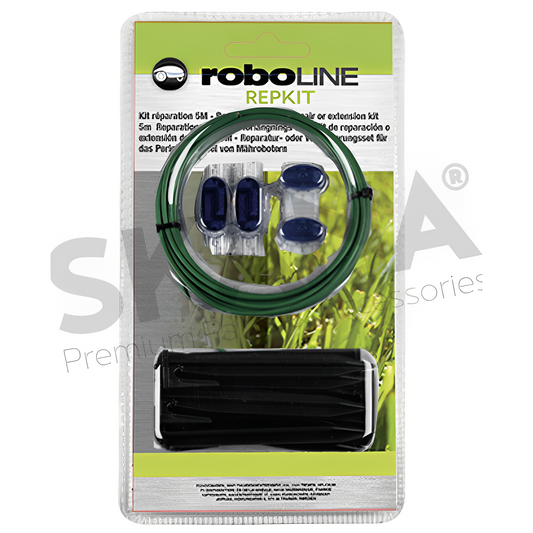 Blister kit de réparation avec câble d'installation robots 1,5 mm² x 5m, 2 connecteurs chargeur, 2 connecteurs isolés et 10 clous de fixation de câble.